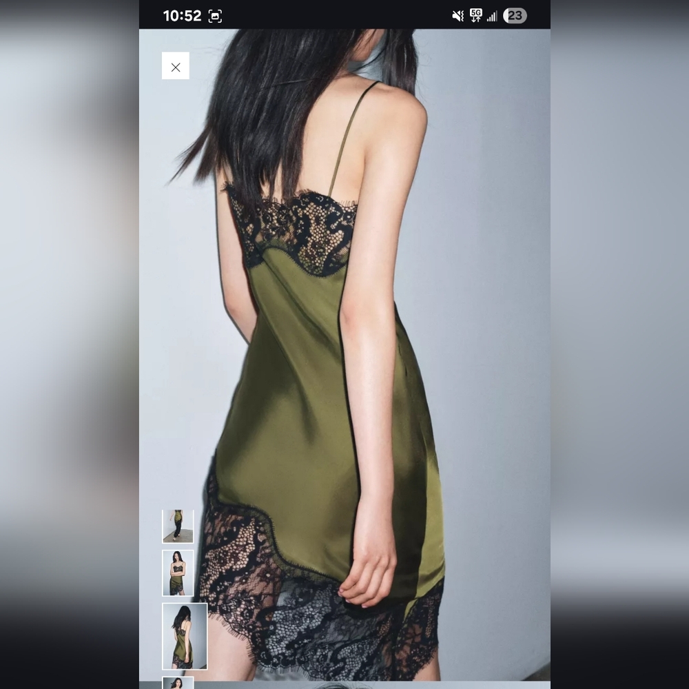 Zara Asymmetrical Green Dress with Black Lace - Picture 10 of 10
